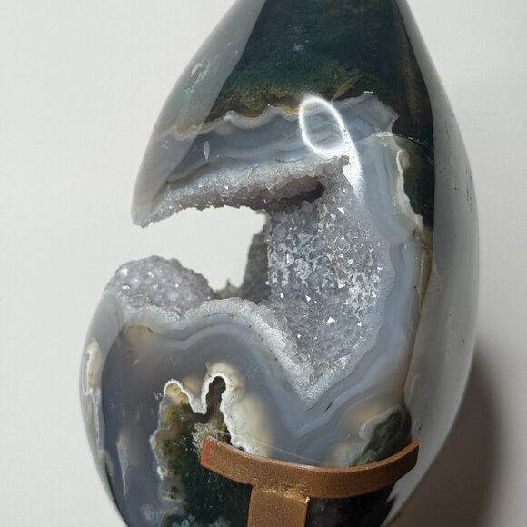 Rare Moss Agate Tear Drop Druzy Crystal 7lbs 2.2oz Earth Land Water Natural Geod - Picture 10 of 15